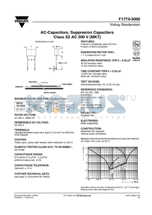 F1774-333-3 datasheet - AC-Capacitors, Suppresion Capacitors Class X2 AC 300 V (MKT)