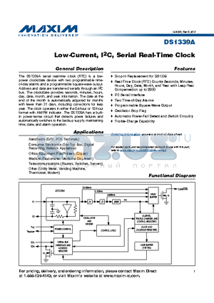 DS1339A datasheet - Low-Current, I2C, Serial Real-Time Clock