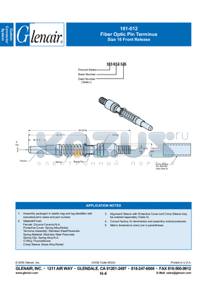 181-012-156 datasheet - Fiber Optic Pin Terminus