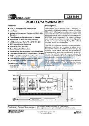 CS61880-IB datasheet - OCTAL E1 LINE INTERFACE UNIT