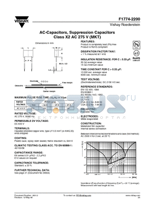 F1774-422-22 datasheet - AC-Capacitors, Suppression Capacitors Class X2 AC 275 V (MKT)