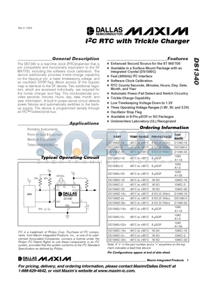 DS1340U-33+ datasheet - I2C RTC with Trickle Charger