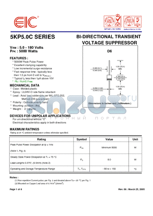 5KP100C datasheet - BI-DIRECTIONAL TRANSIENT VOLTAGE SUPPRESSOR