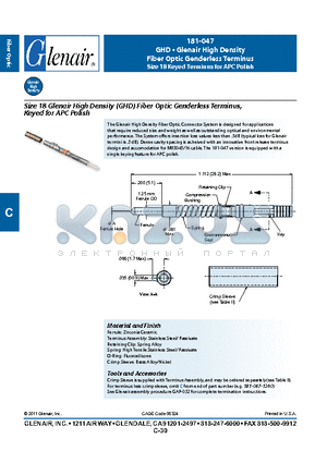 181-047-1270C datasheet - Fiber Optic Genderless Terminus