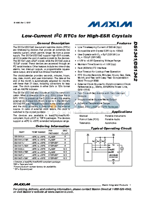 DS1341_10 datasheet - Low-Current I2C RTCs for High-ESR Crystals