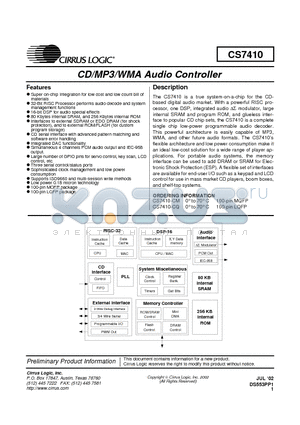 CS7410 datasheet - CD/MP3/WMA Audio Controller