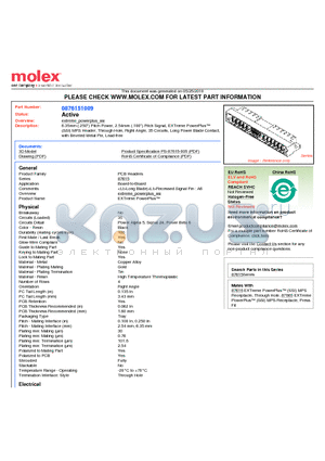 87615-1009 datasheet - 6.35mm (.250) Pitch Power, 2.54mm (.100) Pitch Signal, EXTreme PowerPlus (SSI) MPS Header, Through Hole, Right Angle, 35 Circuits, Long Power Blade Contact