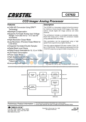 CS7622-IQ datasheet - CCD Imager Analog Processor