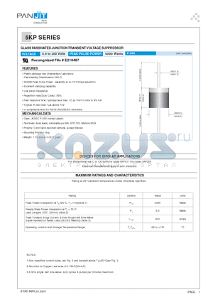 5KP10A datasheet - GLASS PASSIVATED JUNCTION TRANSIENT VOLTAGE SUPPRESSOR