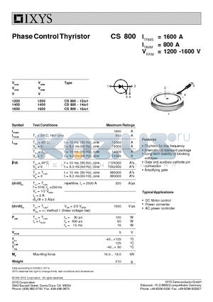 CS800 datasheet - Phase Control Thyristor