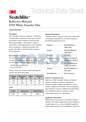 8765 datasheet - Reflective Material 8765 White Transfer Film