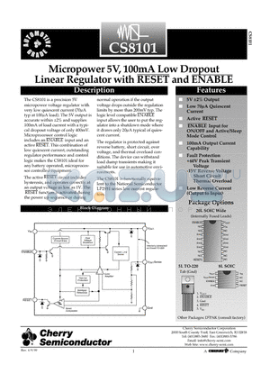 CS8101 datasheet - Micropower 5V, 100mA Low Dropout Linear Regulator with RESET and ENABLE