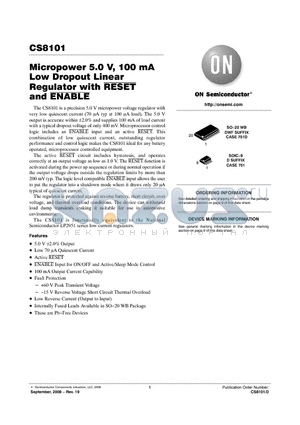 CS8101YDR8G datasheet - Micropower 5.0 V, 100 mA Low Dropout Linear Regulator with RESET and ENABLE