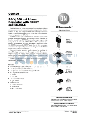 CS8120 datasheet - 5.0 V, 300 mA Linear Regulator with RESET and ENABLE