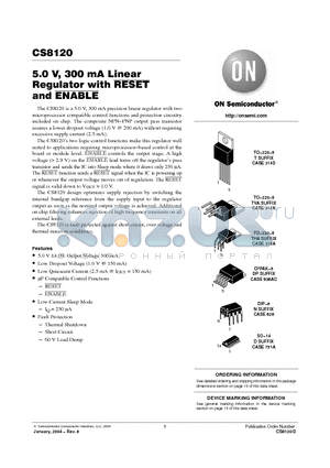 CS8120YD14 datasheet - 5.0 V, 300 mA Linear Regulator with RESET and ENABLE