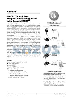 CS8126-1YDPS7 datasheet - 5.0 V, 750 mA Low Dropout Linear Regulator with Delayed RESET