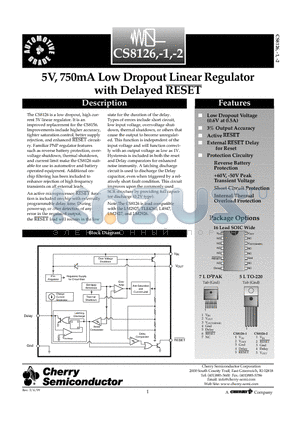 CS8126-1YTHA5 datasheet - 5V, 750mA Low Dropout Linear Regulator with Delayed RESET