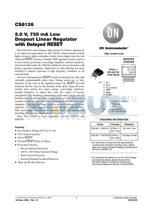 CS8126_09 datasheet - 5.0 V, 750 mA Low Dropout Linear Regulator with Delayed RESET