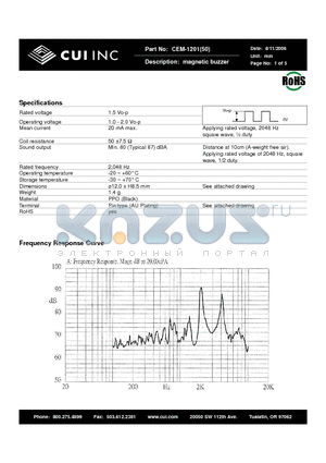 CEM-120150 datasheet - magnetic buzzer