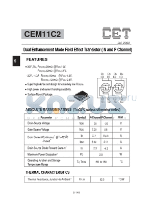 CEM11C2 datasheet - Dual Enhancement Mode Field Effect Transistor (N and P Channel)