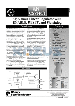 CS8141 datasheet - 5V, 500mA Linear Regulator with ENABLE, , and Watchdog RESET