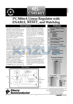 CS8140YTHA7 datasheet - 5V, 500mA Linear Regulator with ENABLE, , and Watchdog RESET