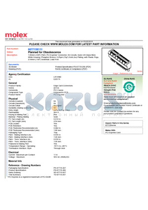 87715-9111 datasheet - 1.00mm (.039) Pitch, PCI Express* Connector, 64 Circuits, Nylon 4/6 Glass-filled, White Housing, Phosphor Bronze, 0.25lm (10l) Gold (Au) Plating