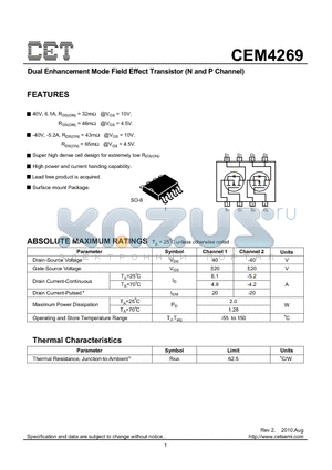 CEM4269_10 datasheet - Dual Enhancement Mode Field Effect Transistor (N and P Channel)