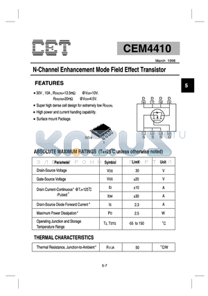 CEM4410 datasheet - N-Channel Enhancement Mode Field Effect Transistor