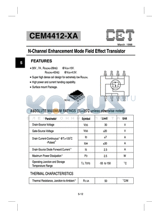 CEM4412-XA datasheet - N-Channel Enhancement Mode Field Effect Transistor