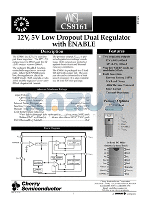 CS8161 datasheet - 12V, 5V Low Dropout Dual Regulator with ENABLE