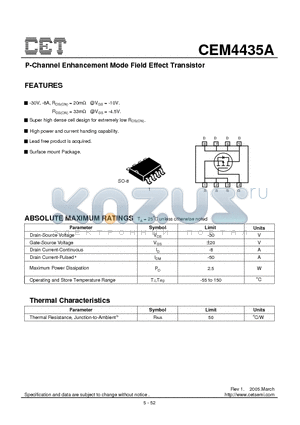 CEM4435A datasheet - P-Channel Enhancement Mode Field Effect Transistor