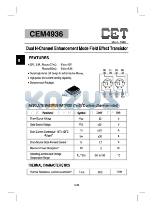 CEM4936 datasheet - Dual N-Channel Enhancement Mode Field Effect Transistor
