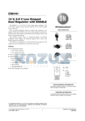 CS8161YTHA5 datasheet - 12 V, 5.0 V Low Dropout Dual Regulator with ENABLE