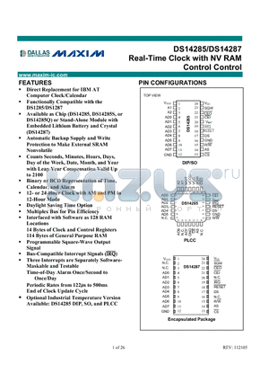 DS14285S+ datasheet - Real-Time Clock with NV RAM
