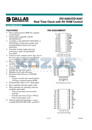 DS14287 datasheet - Real Time Clock with NV RAM Control