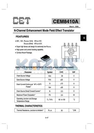 CEM8410A datasheet - N-Channel Enhancement Mode Field Effect Transistor