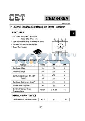 CEM8435A datasheet - P-Channel Enhancement Mode Field Effect Transistor