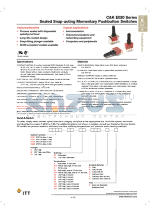 E221SD1A3LE datasheet - Sealed Snap-acting Momentary Pushbutton Switches