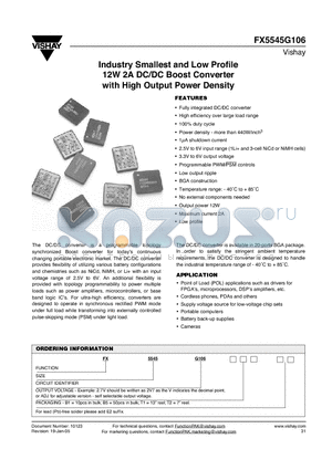 FX5545G106 datasheet - Industry Smallest and Low Profile 12W 2A DC/DC Boost Converter with High Output Power Density