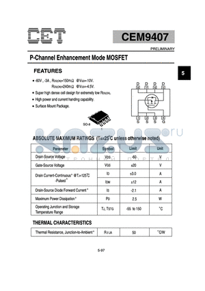 CEM9407 datasheet - P-Channel Enhancement Mode MOSFET