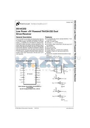 DS14C232 datasheet - Low Power 5V Powered TIA/EIA-232 Dual