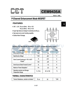 CEM9435A datasheet - P-Channel Enhancement Mode MOSFET