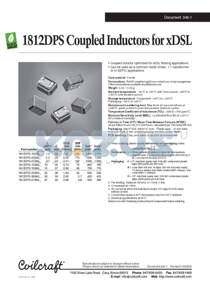 1812DPS-103ML datasheet - Coupled Inductors for xDSL