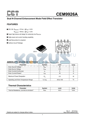 CEM9926A_10 datasheet - Dual N-Channel Enhancement Mode Field Effect Transistor