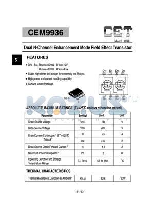 CEM9936 datasheet - Dual N-Channel Enhancement Mode Field Effect Transistor