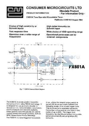 FX601A datasheet - TONE OPERATED MONOSTABLE TIMER