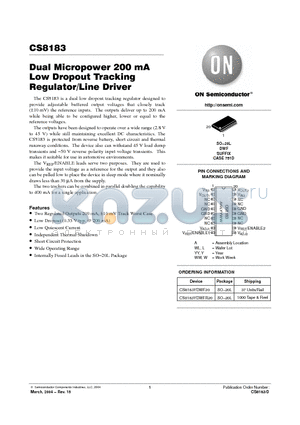 CS8183YDWF20 datasheet - Dual Micropower 200 mA Low Dropout Tracking Regulator/Line Driver