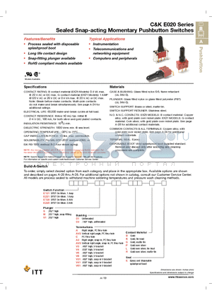 E221SD3V31KE datasheet - Sealed Snap-acting Momentary Pushbutton Switches