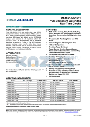 DS1501WE/TR datasheet - Y2K-Compliant Watchdog Real-Time Clocks